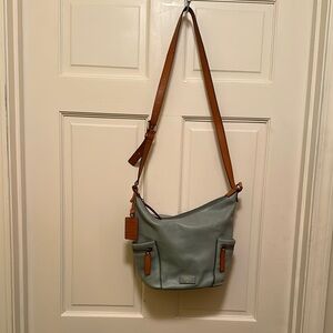 Rare women Fossil pebbled SEAGLASS Leather Emerson small hobo crossbody
